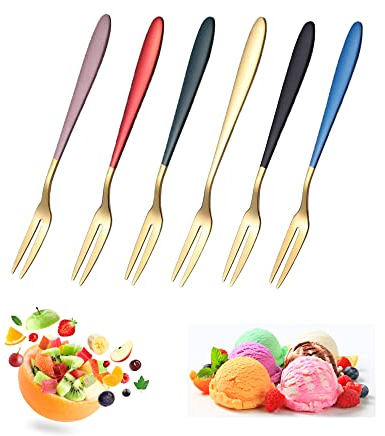 YUEMING 6pc Stainless Steel Dessert Forks, Perfect for Cake, Fruit, Salad, Mini Cakes & More