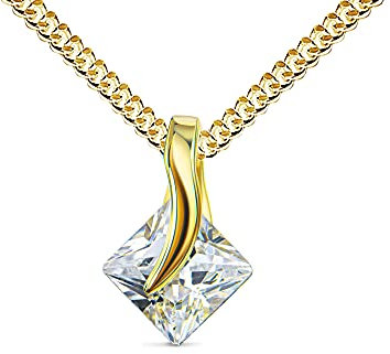 Goldkette Anhänger 585 Gold 14 Karat mit Zirkonia Stein in edlem Design für Damen Mit Halskette - Kettenlänge 50 cm.
