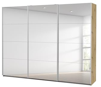 Rauch Möbel Caracas, Schwebetürenschrank, Eiche Artisan, Breite 271 cm | Kleiderschrank mit Schwebetüren, Schiebetüren, 1-türig, mit Spiegel, für Schlafzimmer, Kinderzimmer, Wohnzimmer, Garderobe