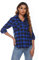 Ietaoo Chemisiers Femme Chemise à Carreaux Coton Manches Longues Flanelle Chemise Blouse Classique Décontractée Shirt pour Automne Hiver Printemps Bleu XXL
