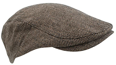 Atano Mens Adjustable Herringbone Flat Cap Brown Mix