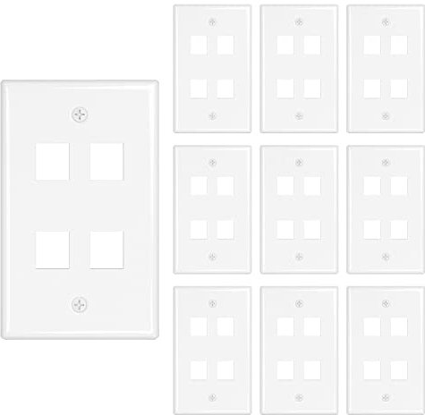 Iwillink 4-Port Keystone Wall Plate 10-Pack, Low Profile Ethernet Wall Plates for Keystone Jack, White