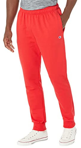 Champion Pantaloni da Jogging da Uomo Powerblend Sweats Retro Pantaloni della Tuta, Scarlet C Patch Logo, XL