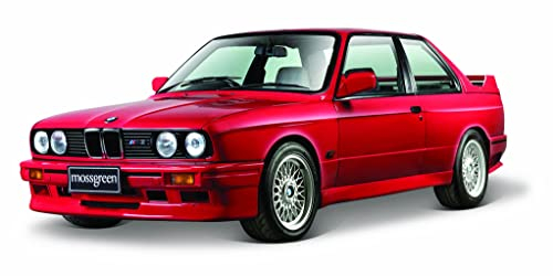 Bburago BMW M3 (E30): Modellauto im Maßstab 1:24, Türen beweglich, rot (18-21100R), Groß