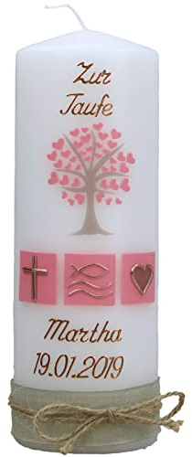Cerziies® Taufkerze Martha Junge oder Mädchen mit Name und Datum, individuell und handverziert 1293, Größe:ca. 20x7 cm