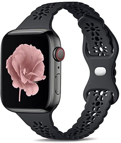 Dirrelo Silicone Cinturino Compatibili con Apple Watch Strap 38mm 40mm 41mm per Donna, Sim Traspiranteper Impermeabile Ricambio Cinturino per iWatch Series SE 8 7 6 5 4 3 2 1, Nero