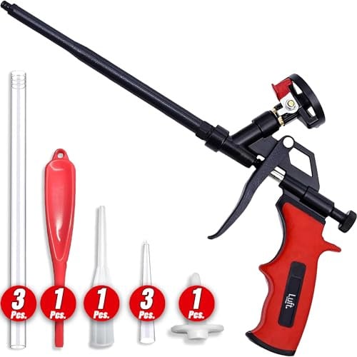 Luft Professional Expanding Foam Spray Gun (1 Insulation Guns + 9 Extenders) PU Insulating Applicator Heavy Duty Metal Body Dispensing Foam Gun Suitable for Caulking, Filling, Sealing (1 Pack)