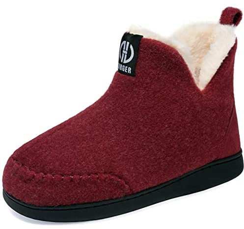 GURGER Hausstiefel Damen Plüsch Gefüttert Herren Hüttenschuhe Filz Warm Winter Hausschuhe Hohe Hüttenstiefel Filzpantoffeln Slipper Boot, Größe 38 39 Rot