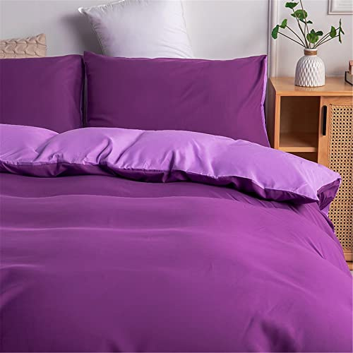 Odot Housse de Couette Couleur Unie, Parure de Lit Adulte Enfant avec Housses de Couettes et Taies D'oreillers, Ensemble de Literie (Violet,220x240cm-3 Pieces)