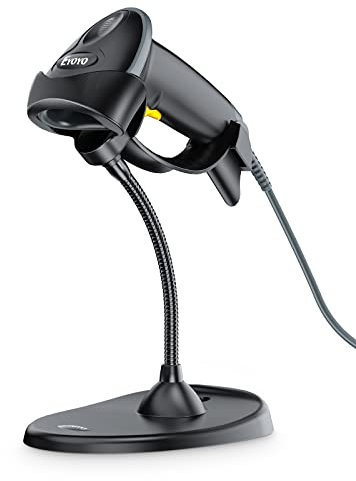 Eyoyo Handheld 2D Barcode Scanner with Gooseneck Stand, Automatic USB Wired QR Code Scanner Bar Code Reader Support Screen Scanning for PC POS System Library Store Supermarket Check-Out, Inventory…
