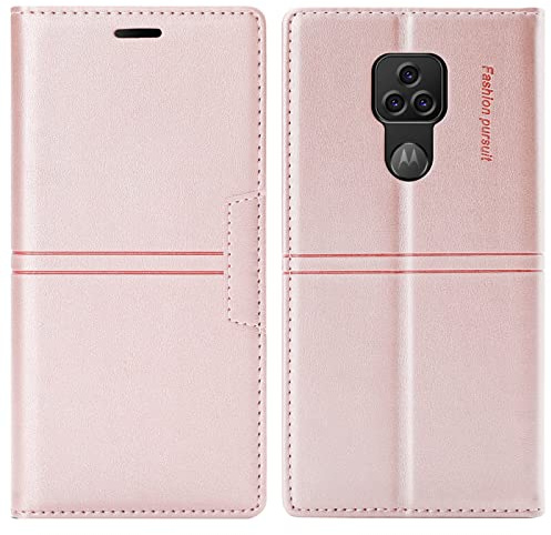 OKZone Kompatibel mit Motorola Moto G9 Play/E7 Plus/G9 Hülle, Handyhülle Wallet PU Leder Kartenfach Magnet Klappbar Schutzhülle Handytasche Ständer Flip Case Cover Stoßfest Klapphülle Etui (Rosa)