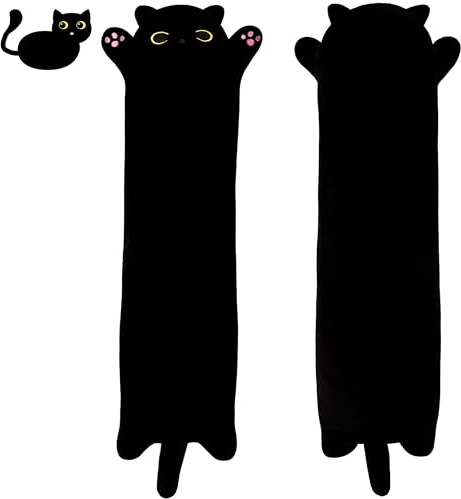 SNOWOLF 110cm Schwarzes Katze Plüsch Kissen Niedliches Kawaii Katze Kuscheltier Weiches Anti-Stress Spielzeug zum Schlafen & Kuscheln Geschenk für Mädchen Kinder Erwachsene