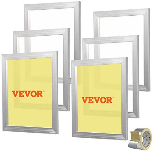 VEVOR Siebdruck Kit, 6 STK. Aluminium Siebdruck Rahmen, 16 x 20 Zoll iebdruck Rahmen mit 110 Count Mesh, Hochspannung Nylon Mesh & Dichtungsband für T-Shirts, DIY Druck usw.