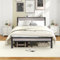 Double Bed Frames with Storage Wooden Headboard, Metal 4ft Bed Frame Double Bed Base/Mattress Foundation, Enhanced Support Noise Free, Black+Grey Oak1