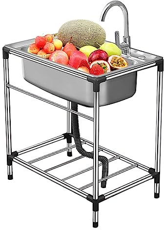 304 Edelstahl Waschbecken,Gewerbliche Küchenspüle,Einzelbecken Badezimmer Waschbecken Universalspüle,Freistehendes Spülbecken aus Edelstahl für Waschküche,Leicht zu reinigen ( Color : Hot and cold fau