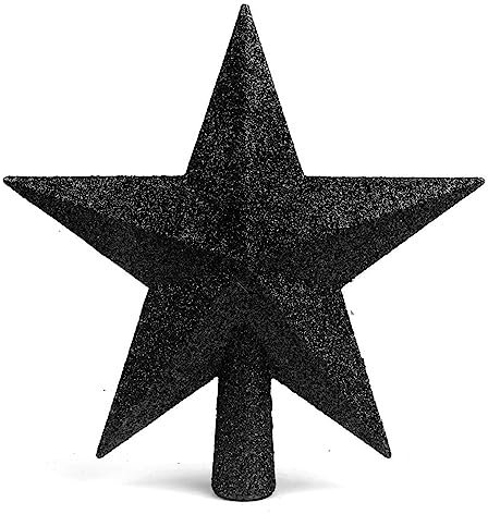 YYCRAFT Glitzernder Stern-Baumspitze, Weihnachtsdekoration, 20,3 cm, Schwarz