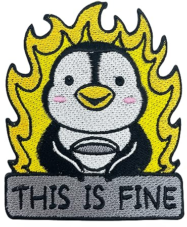Finally Home Patch zum Aufbügeln - This is Fine Pinguin | Winter Patches Pinguine Aufbügler Meme Tier Aufbügler Tiere Sprüche Aufnäher