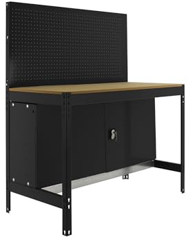 SimonRack Werkbank Werkstattbank, Tragkraft 400 kg, 1445 x 910 x 610 mm, Arbeitstisch, Werkzeugaufbewahrung, Anthrazit/Holz - BT2