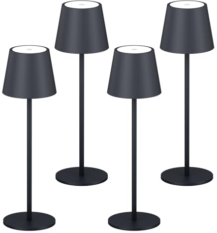K-Bright 4 Stück LED Dimmbare Akku Tischlampe Kabellose, Wiederaufladbar 2700K Warmes Licht led Tischlampe, Tischleuchte mit USB-C, IP54 Wasserdichte, Anthrazit