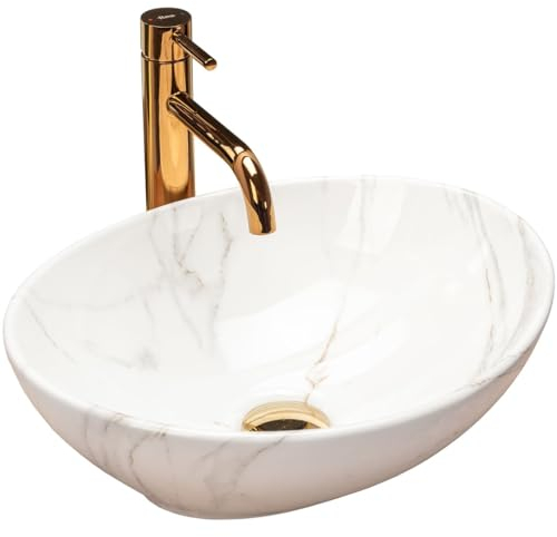 GTM Design Aufsatzwaschbecken Glanz Modern Waschbecken ohne Hahnloch - Elegant Aufsatzwaschbecken Oval für Badezimmer und Gäste WC - nur Bad Waschbecken - Modell 16
