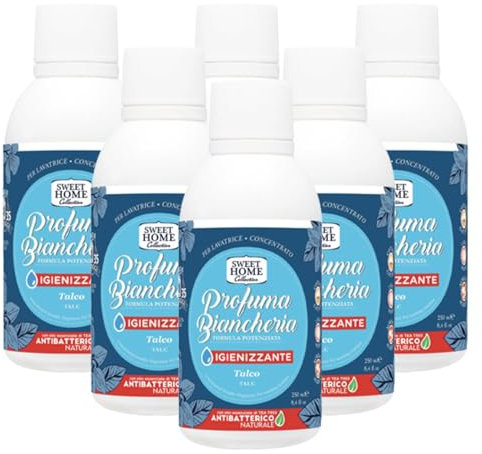 Sweet Home, Profuma Biancheria, Formula Potenziata Igienizzante, Antibatterico Naturale, Profumato Al Talco 250ml (6 Unità)