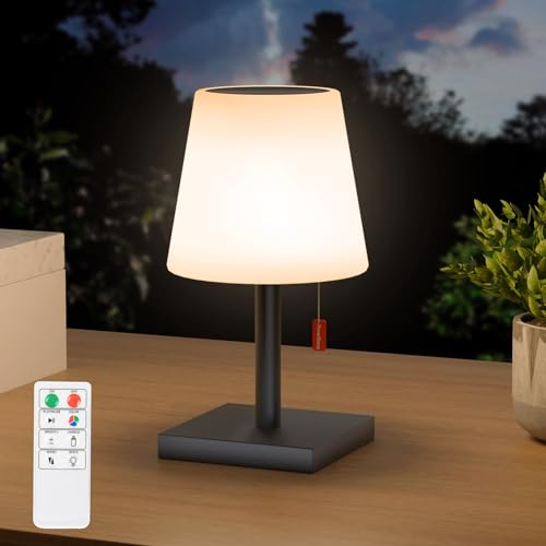 GGII Solar Tischlampe Outdoor LED Tischlampe 2in1 Solarladung & USB Aufladung Tischleuchte Kabellos, Akku Warmes Weiß Dimmbar Solarleuchte IP44 Wasserdicht für Innen Außen Garten Balkon (Grau)