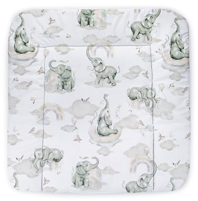 Balbina® Wickelunterlage aus Baumwolle weiche Wickeltischauflage für Wickelkommoden waschbar 70x70 I Elefant im Regenbogen