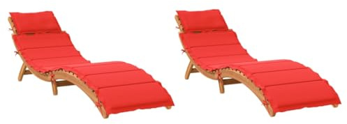 vidaXL Sonnenliegen 2 STK., Gartenliege mit Auflagen, Relaxliege Klappbar Latten-Design, Gartenmöbel Klappliege Liege, Rot Massivholz Akazie