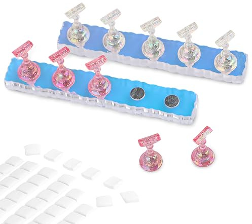 ktxaby 2 Sets Nagel Stander für Press on Nails Display, Magnetischer Nagel Übungs Halter, Acryl Nagelspitzen Display Ständer mit 96 Stück wiederverwendbarem Klebebefestigung, für Fingernagel DIY