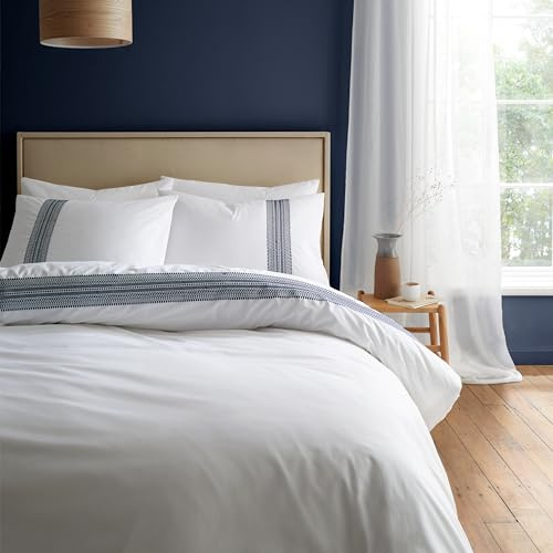 Bianca Remy Stickerei-Bettwäsche-Set mit Kissenbezügen, Fadenzahl 200, Baumwolle, Super-King-Size-Bett, Weiß/Blau