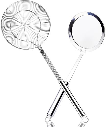 Aieraczy Schaumkelle Edelstahl, Schaumlöffel, Abseihlöffel, Spinnennetz-Schöpflöffel, Siebkelle Küche, Spinnensieb Skimmerkelle für Wok Zubehör, Filter Skims Fat Scum, Skimming Fett Schaum