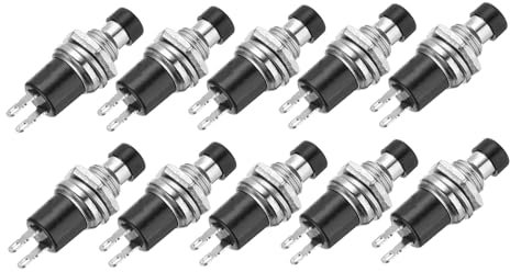 sourcing map 10 Pcs 1A 250V AC 7mm Mini Momentary Push Button Switch SPST NO Black Switch Button with Soldering Foot for Electronic Devices