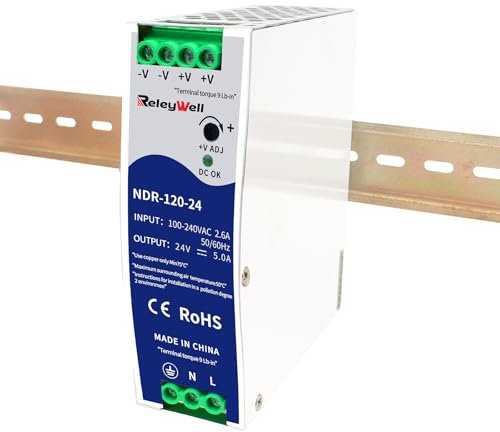 Fuente de alimentación de carril DIN de 12V, 120W, 10A; transformador 230v a 12v led, carril DIN, alimentación 12 voltios, transformador campana, ReleyWell, NDR-120-12