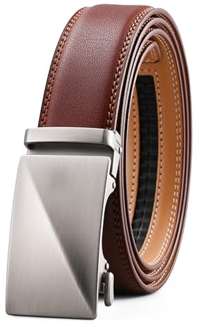 KUULIMEE Gürtel Herren,Ratsche Ledergürtel Für Herren Anzug Business Jeans,Breit 35mm-108-BROWN 6033-125cm