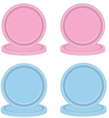 64Pcs Pink and Blue Paper Plates,Baby Blue Disposable Paper Plates 7 Inch Solid Color Paper Dinner Plate Tableware Party Plate for Birthday Party PlatesBBQs,Picnic,Kids Shower Partys PlateSupplies