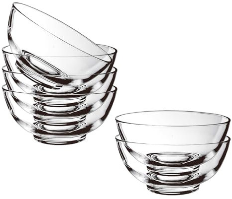 binsakao Glass Bowls Set of 6 - Small Clear Bowl - 255 ml Kitchen Prep Bowls - Bowl Set for Dessert, Ice Cream Toppings, Dips, Candy Dishes, Dishwasher Microwave Freezer Safe 11cm