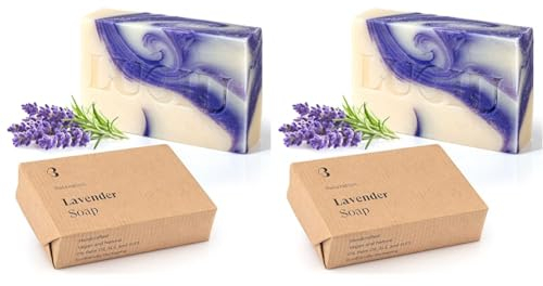 lubiu Lavendelseife Stück 100g - Bio Seife Lavendel Handgemachte - Duschseife Ohne Palmöl und Handseife Fest - Natur Seife Stück - Natural Soap (Packung mit 2)