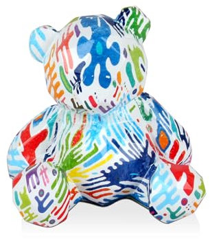 ADM - 'Facettiertes kleines Bärchen' - Facettierte Moderne Skulptur aus Harz mit Inka-Dekoration - Mehrfarbig - H20 cm