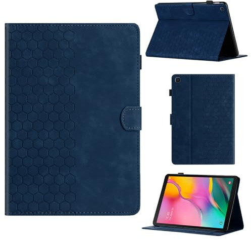 Rosbtib Funda para Samsung Galaxy Tab A 10.1 2019 Modelo SM-T515/T510 con Soporte y Ranura para Tarjetas, Funda de Piel sintética con patrón de Textura Hexagonal para Galaxy Tab A 10.1, Azul