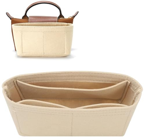 Amexo Filz Taschen-Organizer für Longcham Tasche Mini, Beige Kleine Handtaschen Organizer Innenbeutel Innentasche Leichtgewicht, Mini Taschenorganizer für Tragetasche Damen (Kein Reißverschluss)