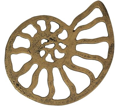 Eleganter Nautilus-Muscheluntersetzer aus Gusseisen, Used-Look, metallisches Gold-Finish, 21 x 16,5 cm, hitzebeständig, dient auch als Wandbehang an der Küste
