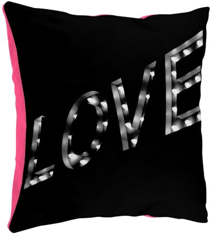 Coussin en Peluche Rose - Panneau Lumineux Love Ampoules Blanches dans la Nuit Amour - 40 x 40 cm - Toucher Peluche - Housse et Coussin Inclus
