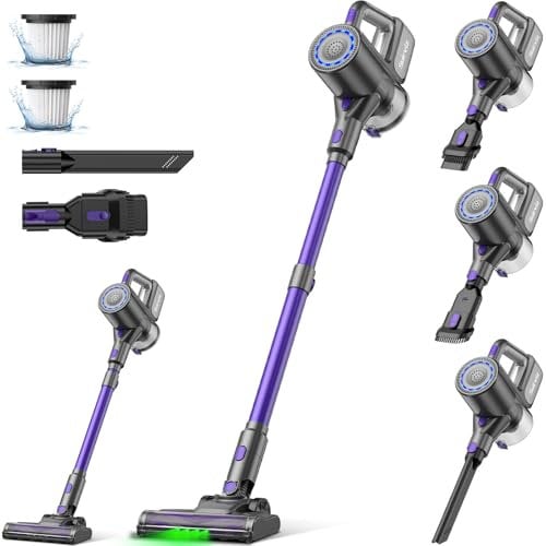 Suirviz U8 Aspirateur Balai sans Fil, 40Kpa et 35 Min, 4 en 1 Aspirateur sans Fil sans Sac, Aspirateur Balai pour Les Poils d’Animaux, Tapis, Sols, Lumière LED Verte (U8)