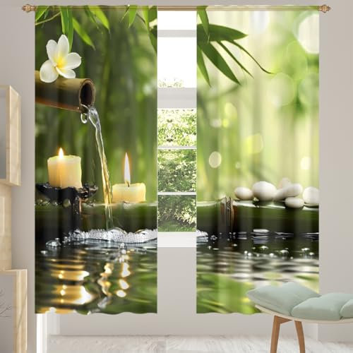 Mexpekil Paire de rideaux semi-transparents en voile de bambou japonais Zen pour salon, chambre à coucher, cuisine, 140 cm de large, 2 panneaux