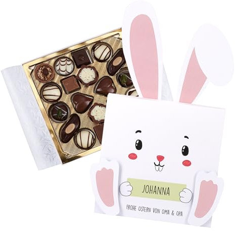 Herz & Heim® Personalisierte Pralinenbox Ostern – Süßes Osterhasen-Geschenk mit Name & Wunschtext – Schokoladen-Geschenk das Osterfest – Individuelle Osterüberraschung