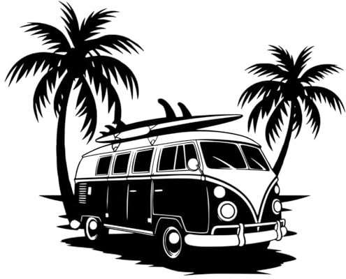  Pegatina Personalizada Troquelada – Diseño Camper y Surf – Vinilo Adhesivo Resistente al Agua – Sin Fondo – Stickers para Furgonetas, Coches, Tablas de Surf, Portátiles (Negro, 50 x 40 cm)