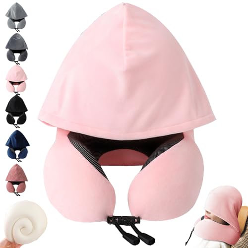 YOUYIKE Nackenkissen Flugzeug, Reisekissen mit Haube, Reisekissen Flugzeug, Bequem und Leicht Ldeal für Flugzeugstuhl, Auto, Zuhause, Büro, Schlafkissen (Rosa)
