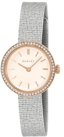RADLEY Silber- und rotvergoldete 27-mm-Mesh-Uhr mit Steinbesatz, rose gold