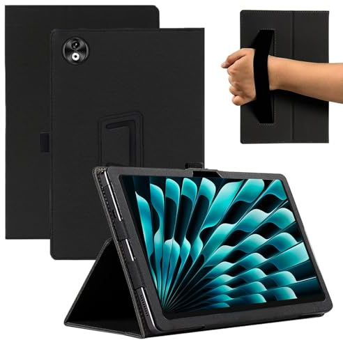 KZIOACSH Case for DOOGEE T40 Pro 12 Inch, Premium Leather Reinforced Corners Folding Stand Anti-Drop Shockproof Rugged Protective Cover with Pencil Holder and Wrist Strap,Black