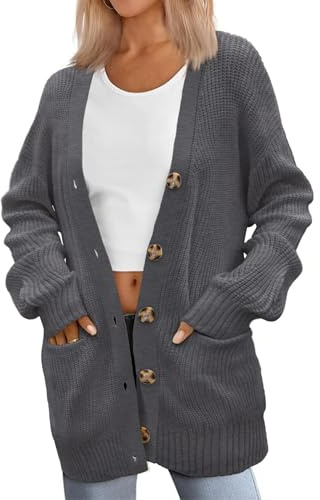 Zeagoo Gilet Femme Cardigan Ample et Chaud avec Boutons Manches Longues Col en V Gilet à Grosses Mailles Automne Hiver | Col en V, décontracté, surdimensionné